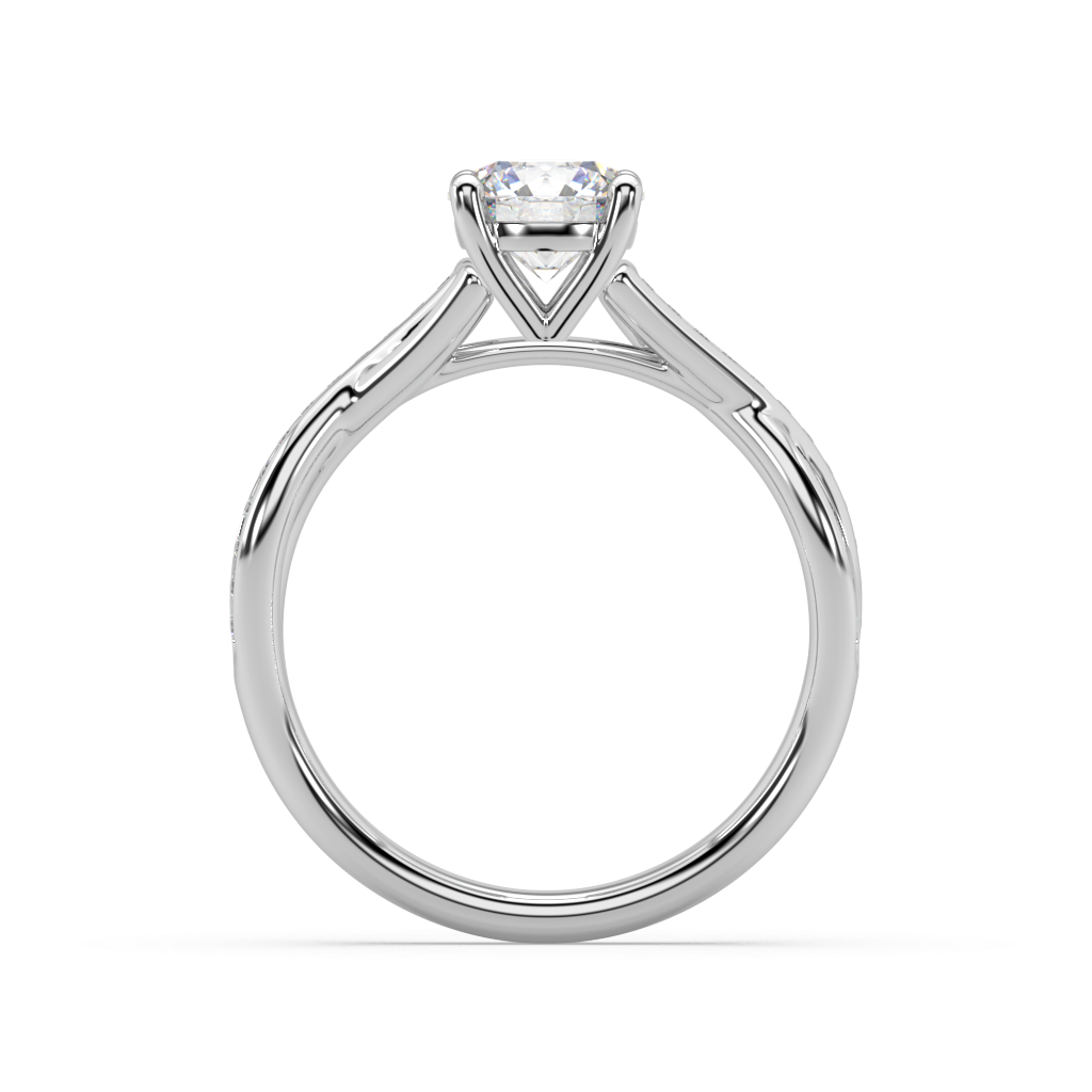 Classic Prong Round Lab Grown Channel 18K Engagement Ring