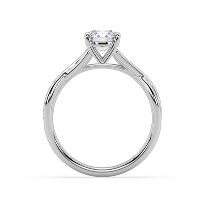 Classic Prong Round Lab Grown Channel 18K Engagement Ring