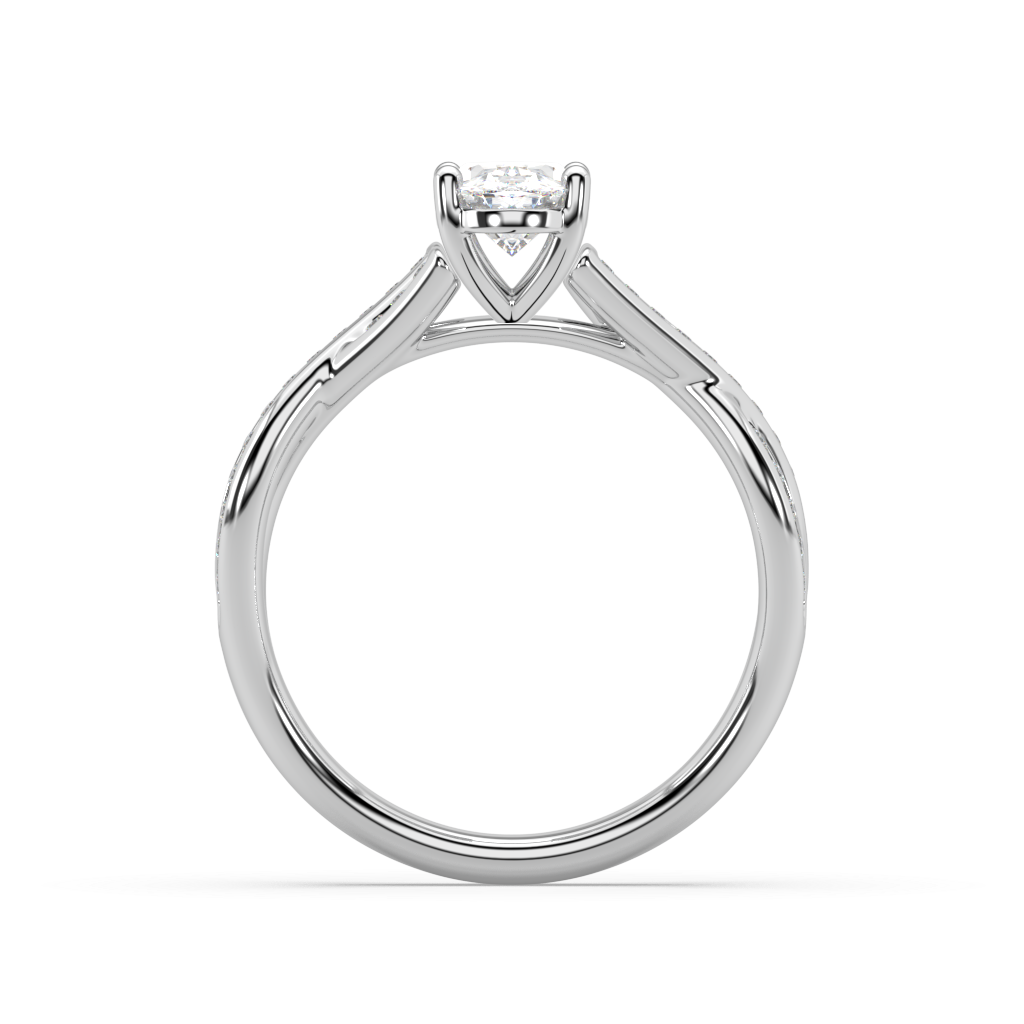 Classic Prong Oval Cut Lab Grown Channel 18K Engagement Ring