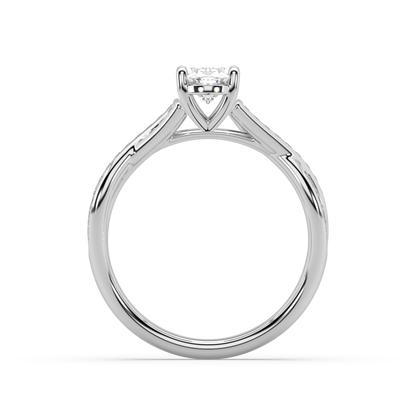 Classic Prong Oval Cut Lab Grown Channel 18K Engagement Ring