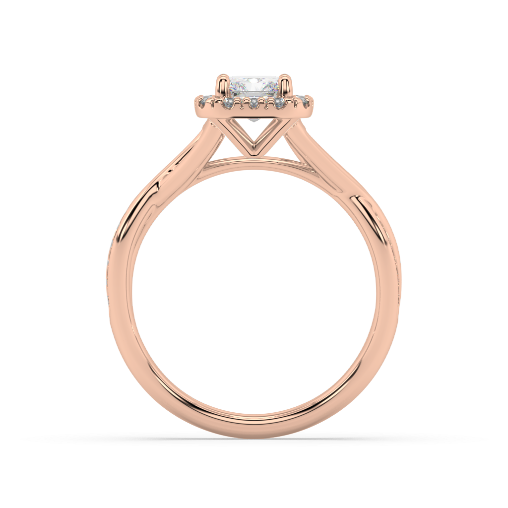 Halo Radiant Cut Lab Grown Channel 18K Engagement Ring