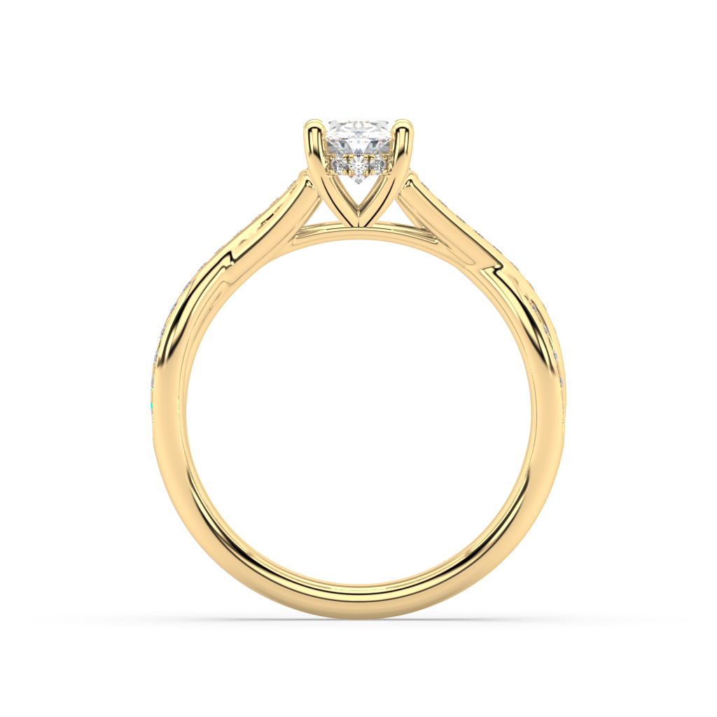 Classic Prong Oval Cut Lab Grown Channel 18K Engagement Ring