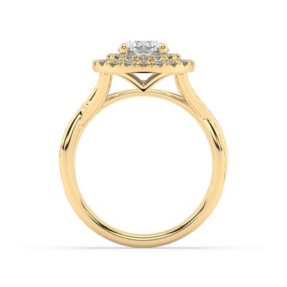 Double Halo Round Lab Grown Channel 18K Engagement Ring