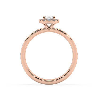 Halo Oval Cut Lab Grown Channel 18K Engagement Ring