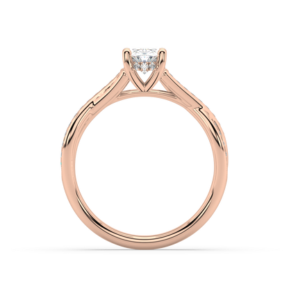 Hidden Halo Oval Cut Lab Grown Channel 18K Engagement Ring