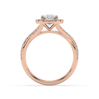 Halo Round Lab Grown Channel 18K Engagement Ring