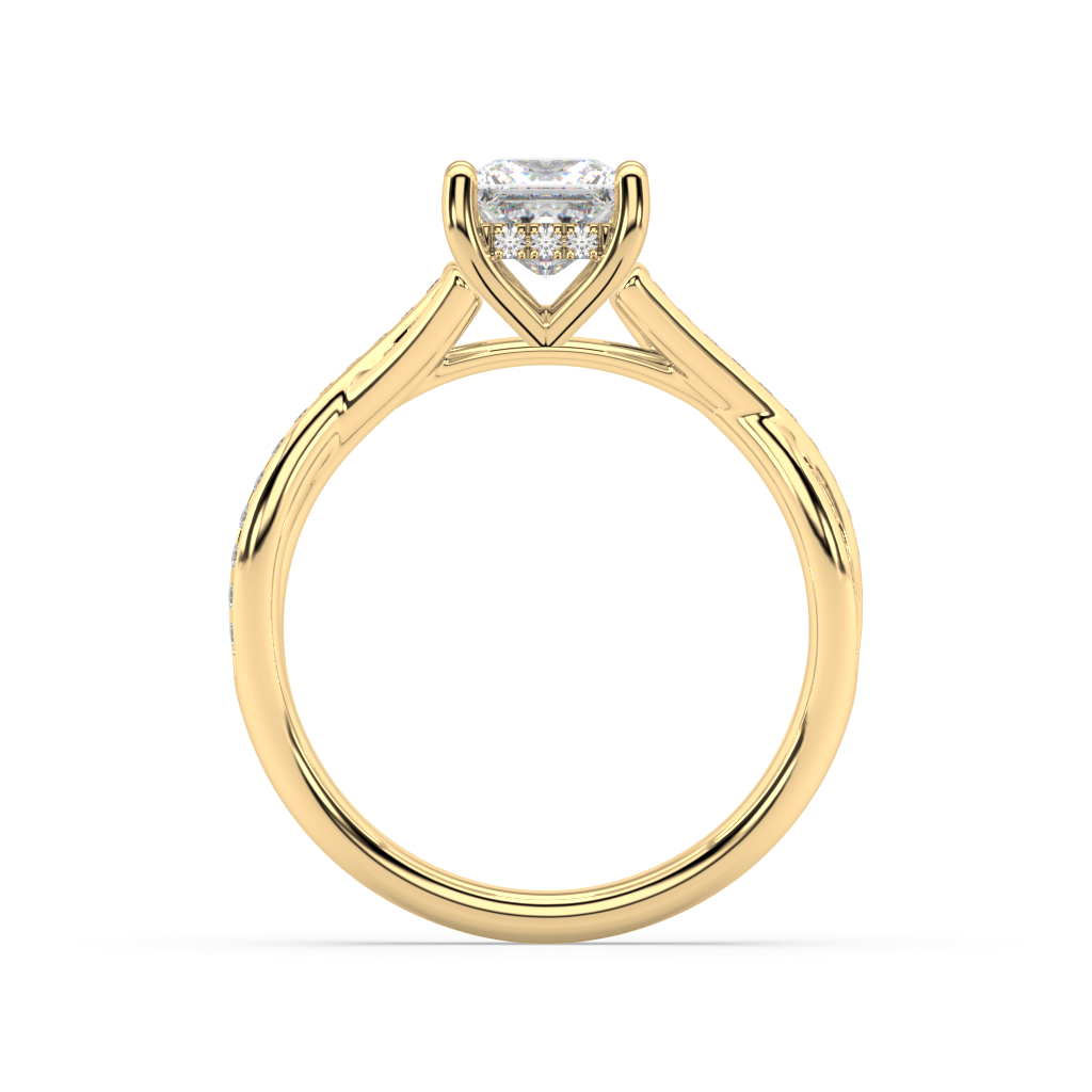 Hidden Halo Princess Cut Lab Grown Channel 18K Engagement Ring