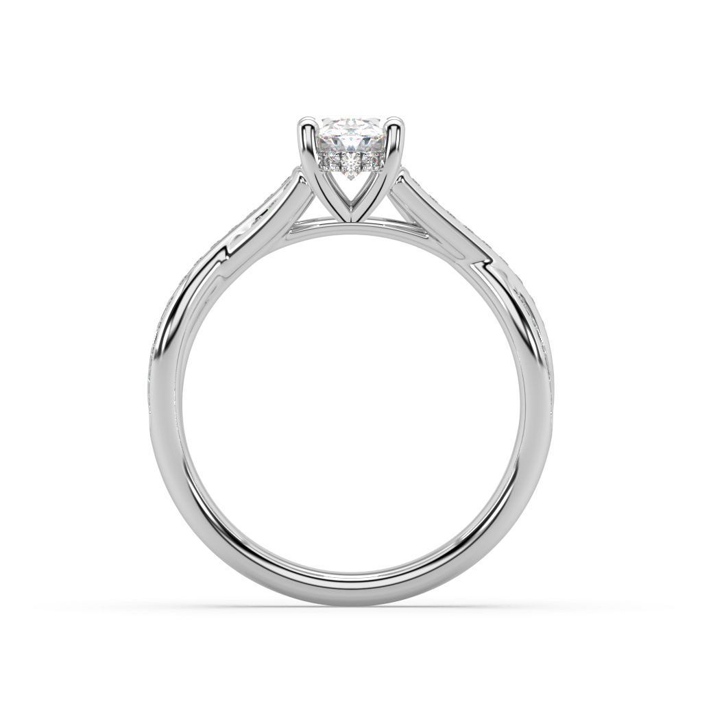 Hidden Halo Oval Cut Lab Grown Channel 18K Engagement Ring