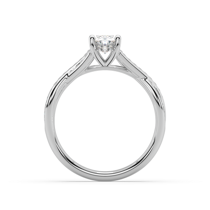 Hidden Halo Oval Cut Lab Grown Channel 18K Engagement Ring