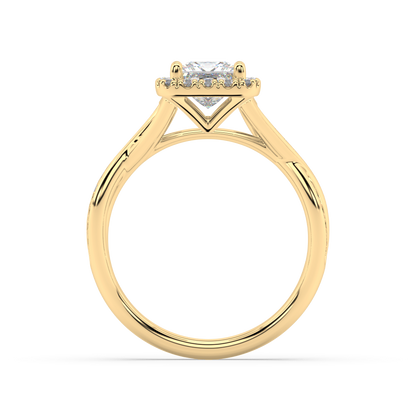 Halo Princess Cut Lab Grown Channel 18K Engagement Ring