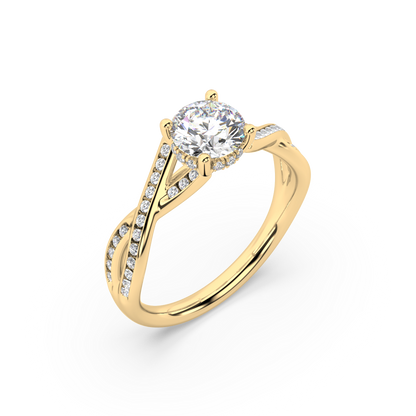 Hidden Halo Round Lab Grown Channel 18K Engagement Ring