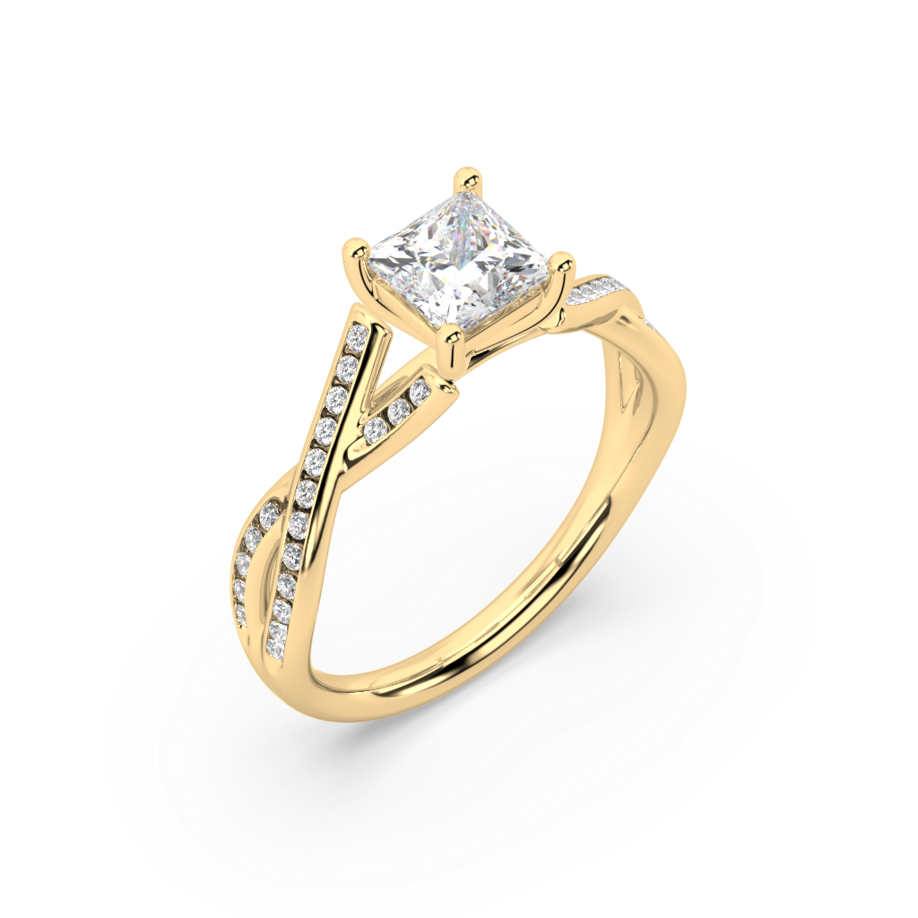 Classic Prong Princess Cut Lab Grown Channel 18K Engagement Ring