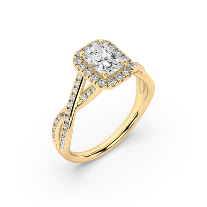 Halo Radiant Cut Lab Grown Channel 18K Engagement Ring