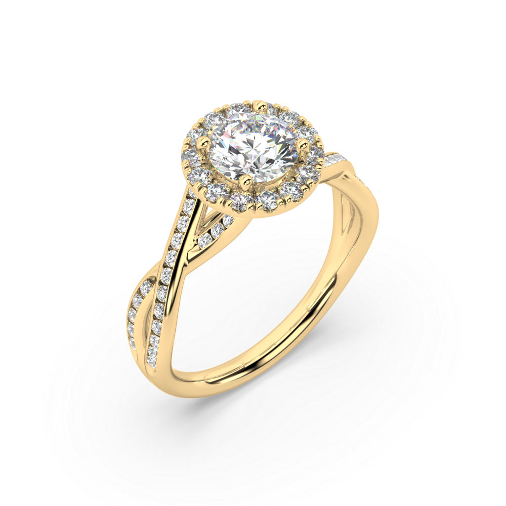 Halo Round Lab Grown Channel 18K Engagement Ring