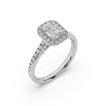 Carmen Halo Emerald Cut Lab Grown Channel 18K Engagement Ring