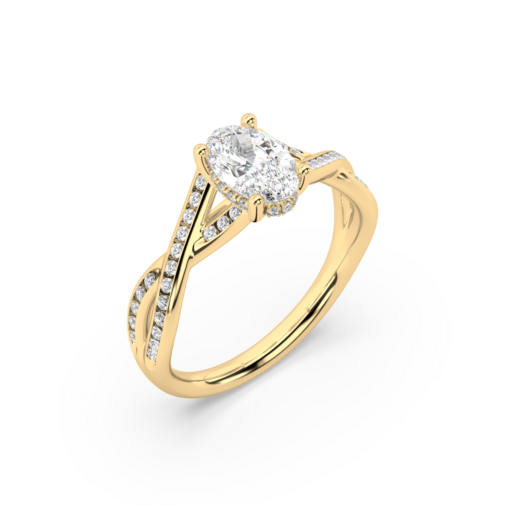 Classic Prong Oval Cut Lab Grown Channel 18K Engagement Ring