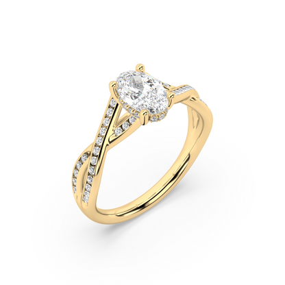 Classic Prong Oval Cut Lab Grown Channel 18K Engagement Ring