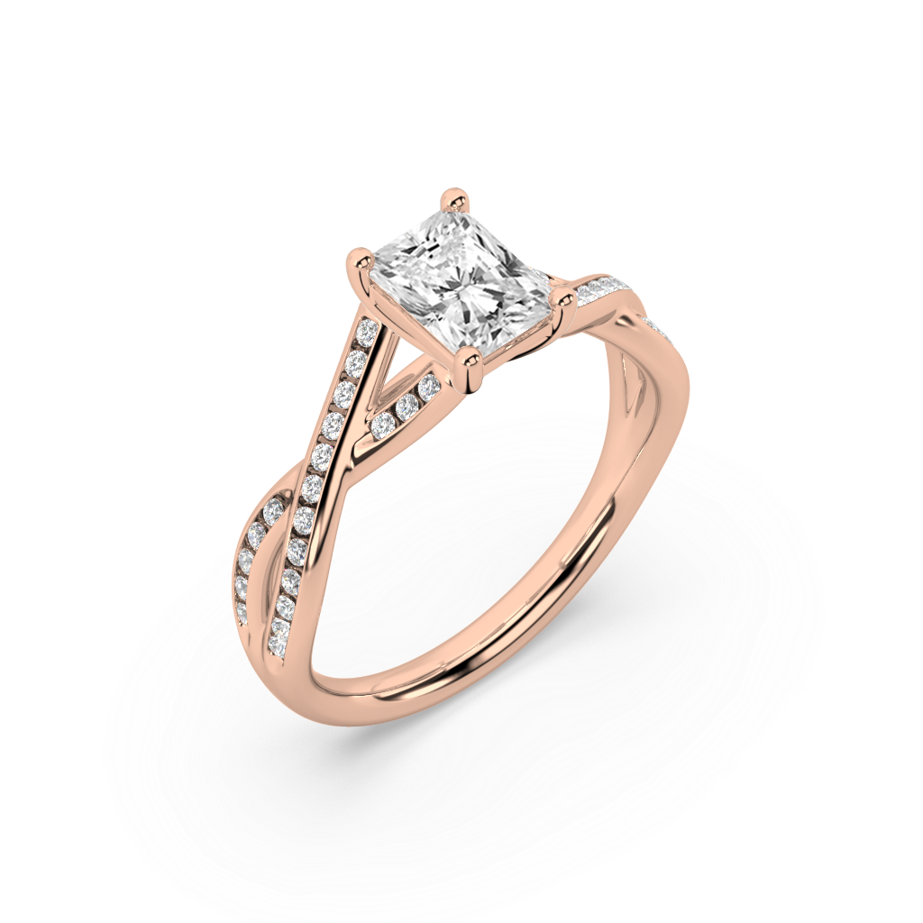 Classic Prong Radiant Cut Lab Grown Channel 18K Engagement Ring