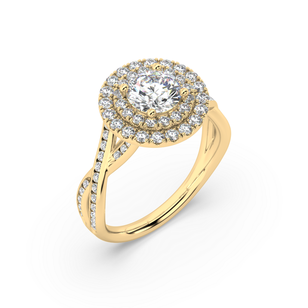 Double Halo Round Lab Grown Channel 18K Engagement Ring