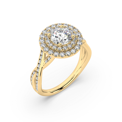 Double Halo Round Lab Grown Channel 18K Engagement Ring