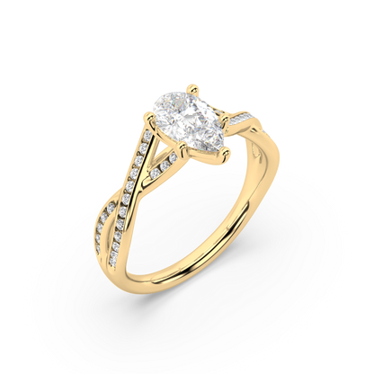 Classic Prong Pear Cut Lab Grown Channel 18K Engagement Ring