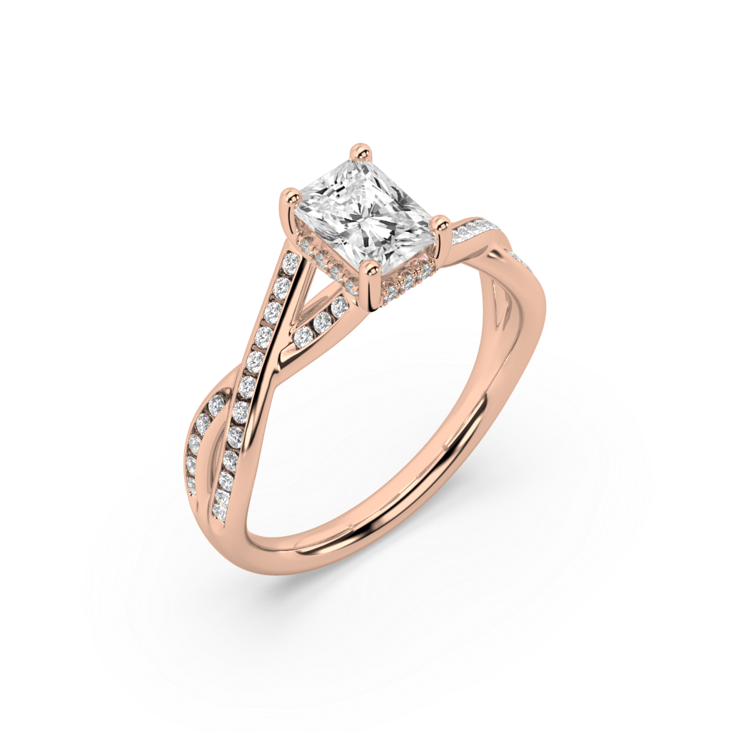 Hidden Halo Radiant Cut Lab Grown Channel 18K Engagement Ring