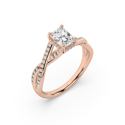 Hidden Halo Radiant Cut Lab Grown Channel 18K Engagement Ring