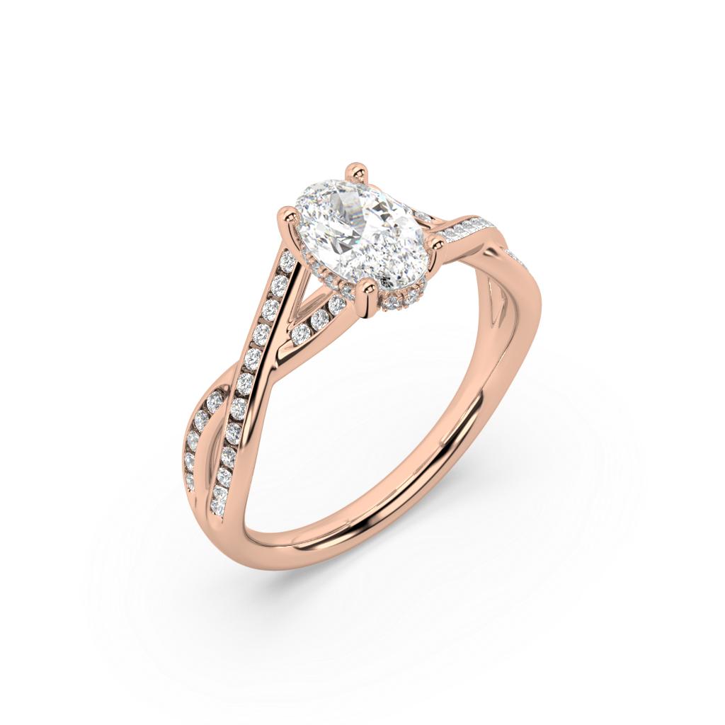 Hidden Halo Oval Cut Lab Grown Channel 18K Engagement Ring