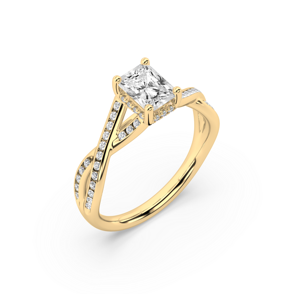 Hidden Halo Radiant Cut Lab Grown Channel 18K Engagement Ring