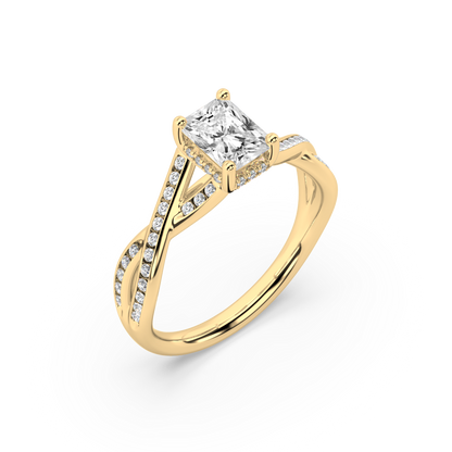 Hidden Halo Radiant Cut Lab Grown Channel 18K Engagement Ring