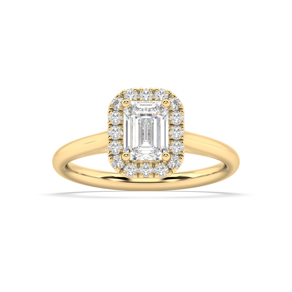 Carmen Halo Emerald Cut Lab Grown Plain 18K Engagement Ring