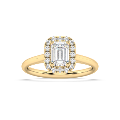 Carmen Halo Emerald Cut Lab Grown Plain 18K Engagement Ring