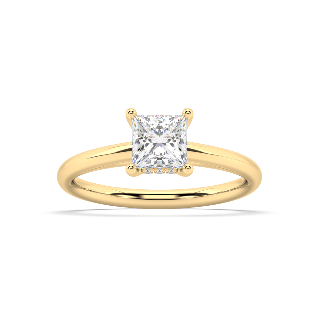 Carmen Hidden Halo Princess Cut Lab Grown Plain 18K Engagement Ring