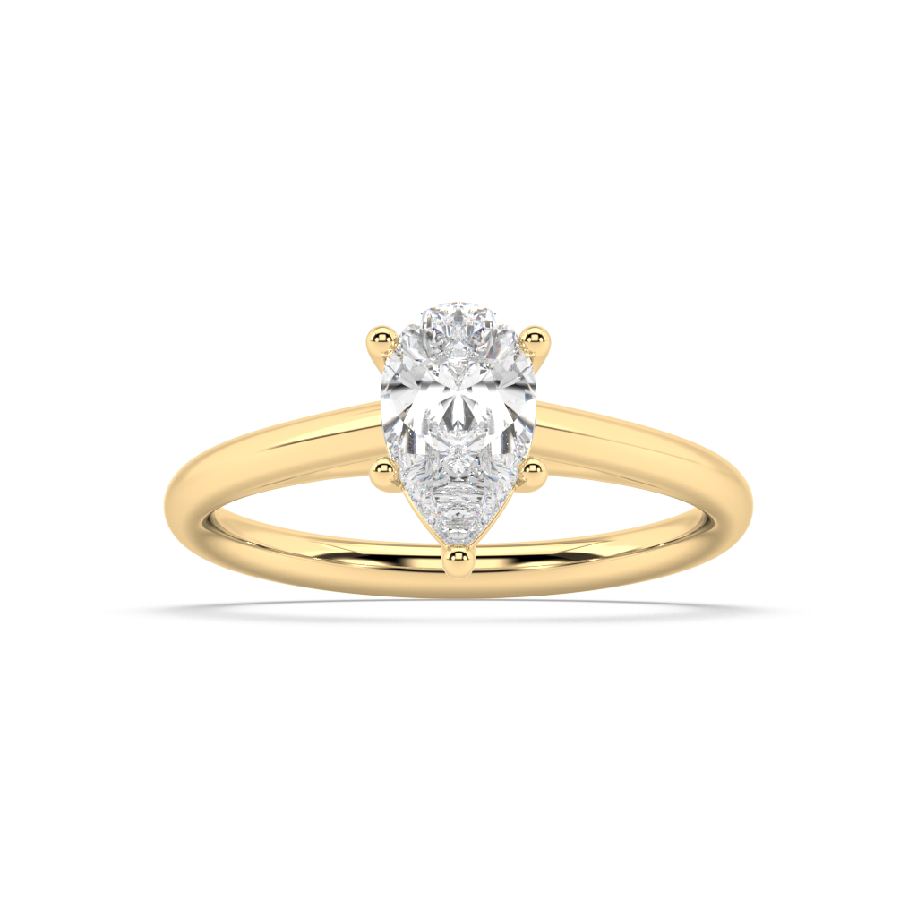 Carmen Classic Prong Pear Cut Lab Grown Plain 18K Engagement Ring