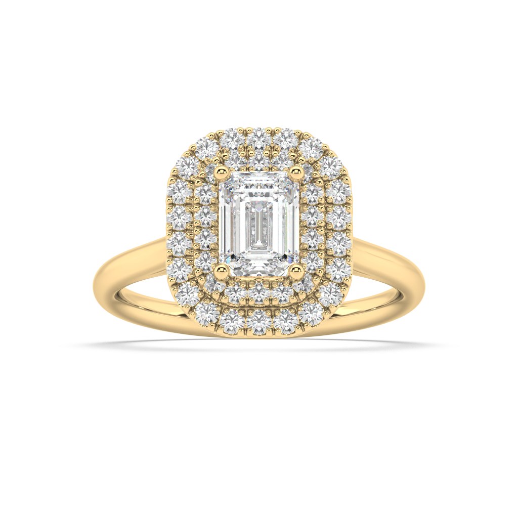 Carmen Double Halo Emerald Cut Lab Grown Plain 18K Engagement Ring