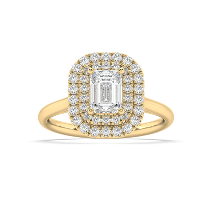 Carmen Double Halo Emerald Cut Lab Grown Plain 18K Engagement Ring