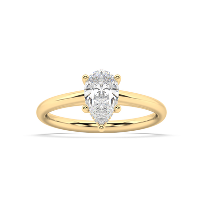 Carmen Hidden Halo Pear Cut Lab Grown Plain 18K Engagement Ring