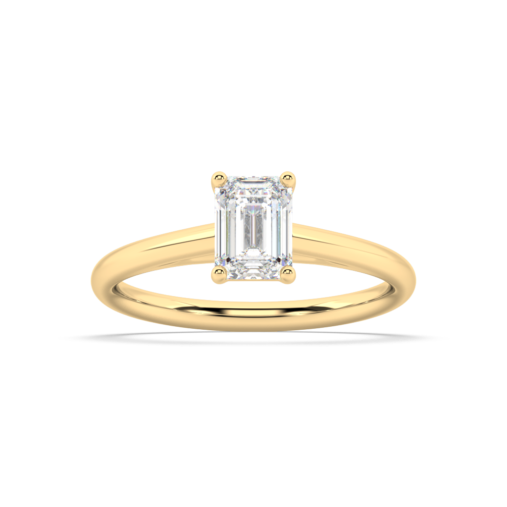 Carmen Classic Prong Emerald Cut Lab Grown Plain 18K Engagement Ring