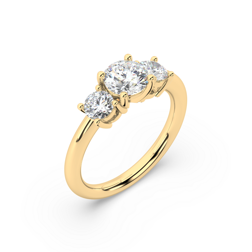 Three Stone Round Lab Grown Plain 18K Engagement Ring