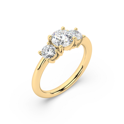 Three Stone Round Lab Grown Plain 18K Engagement Ring