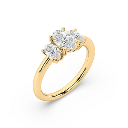 Three Stone Oval Lab Grown Plain 18K Engagement Ring