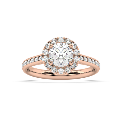 Carmen Halo Round Lab Grown Channel 18K Engagement Ring