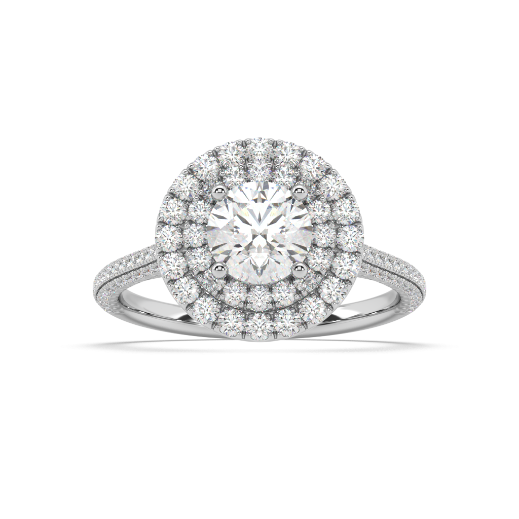 Carmen Double Halo Round Lab Grown Pave 18K Engagement Ring