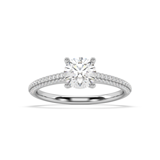 Carmen Classic Prong Round Lab Grown Pave 18K Engagement Ring