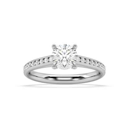 Carmen Classic Prong Round Lab Grown Channel 18K Engagement Ring