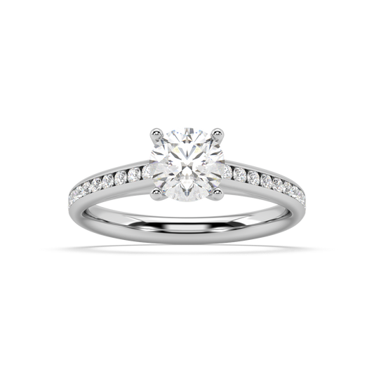 Carmen Classic Prong Round Lab Grown Channel 18K Engagement Ring