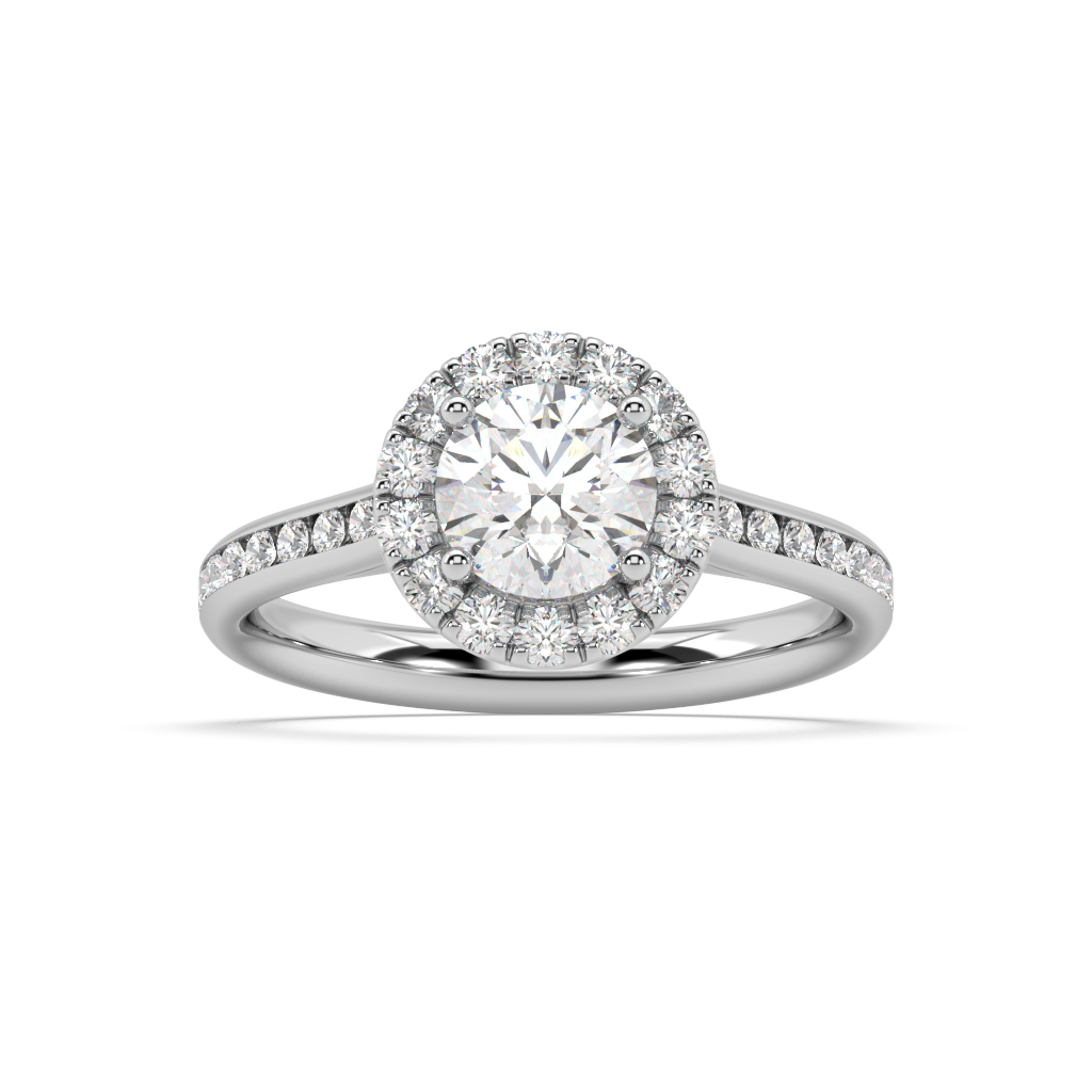 Carmen Halo Round Lab Grown Channel 18K Engagement Ring