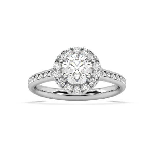 Carmen Halo Round Lab Grown Channel 18K Engagement Ring