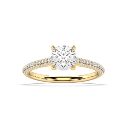 Carmen Classic Prong Round Lab Grown Pave 18K Engagement Ring