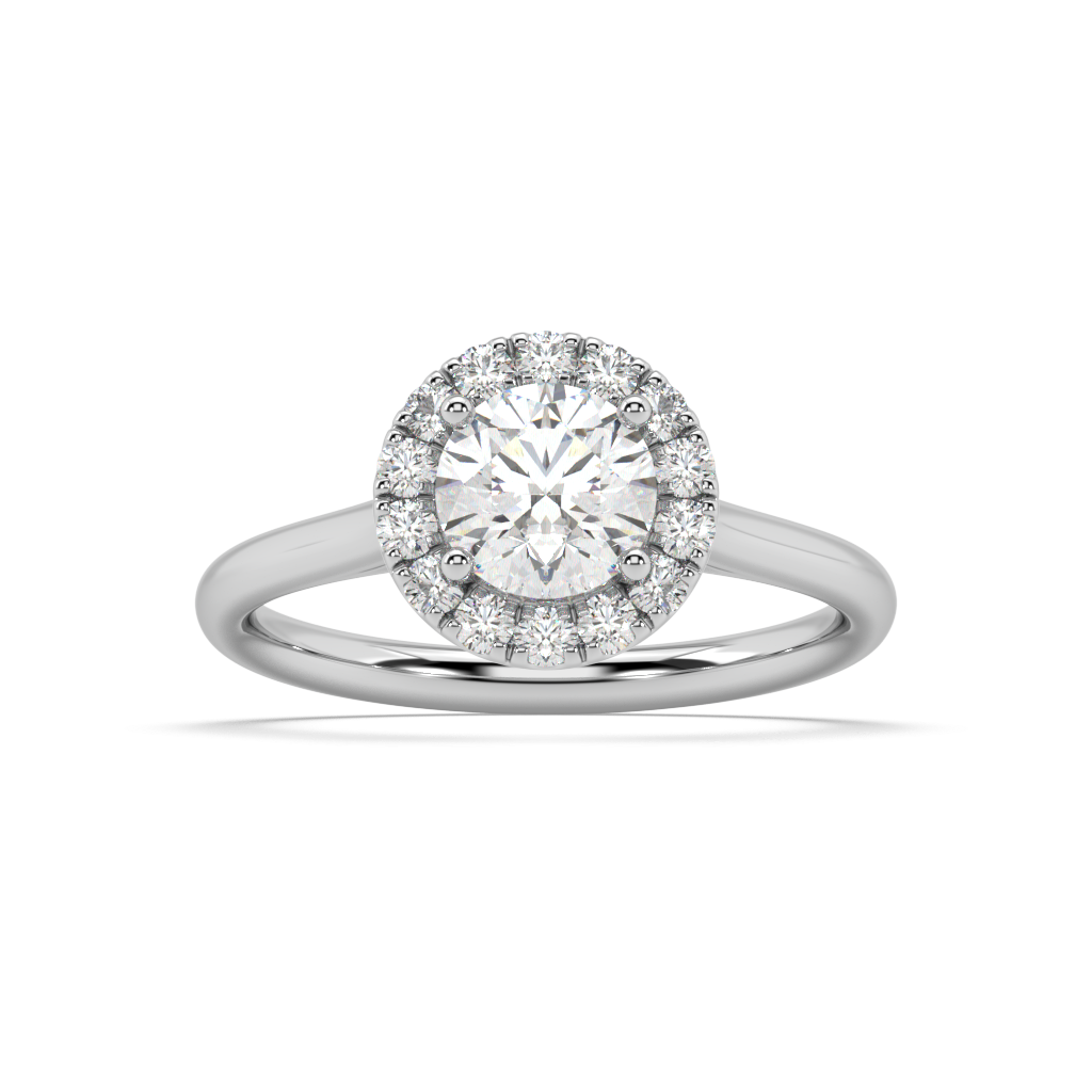 Carmen Halo Round Lab Grown Plain 18K Engagement Ring